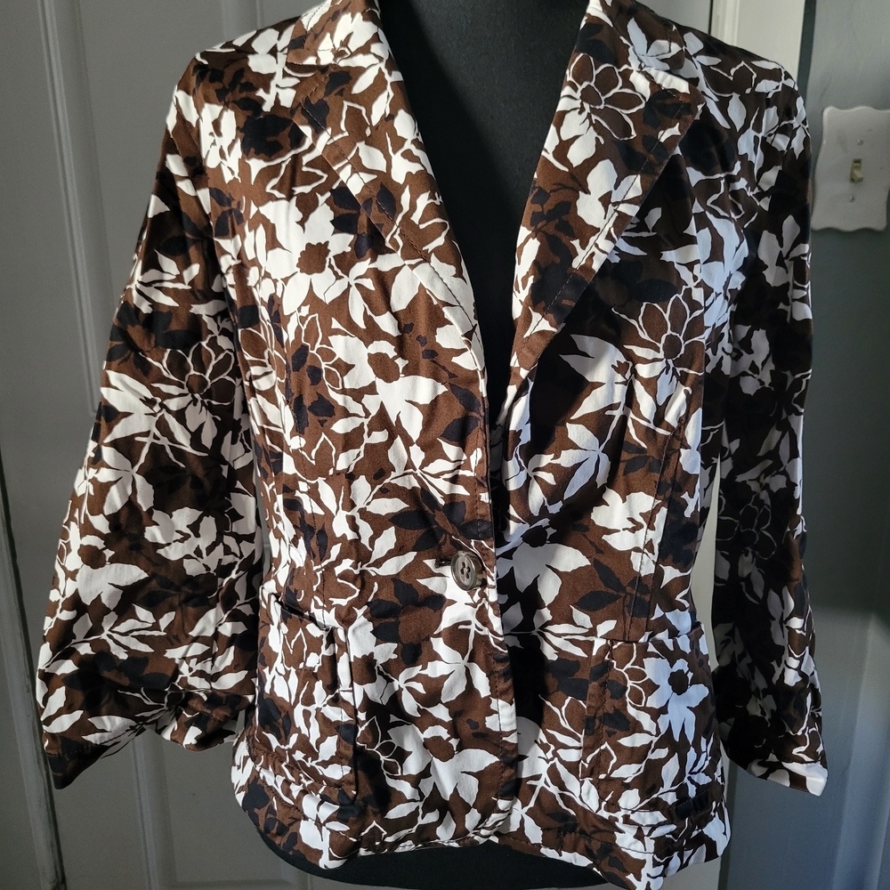 Liz Claiborne Brown and White Floral Blouse